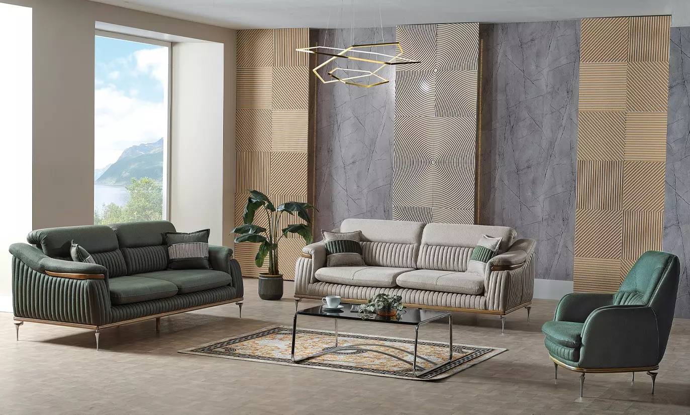 Sofagarnitur 3+3+1 Sitzer Wohnzimmer Set Komplett Sessel Textil Sofa