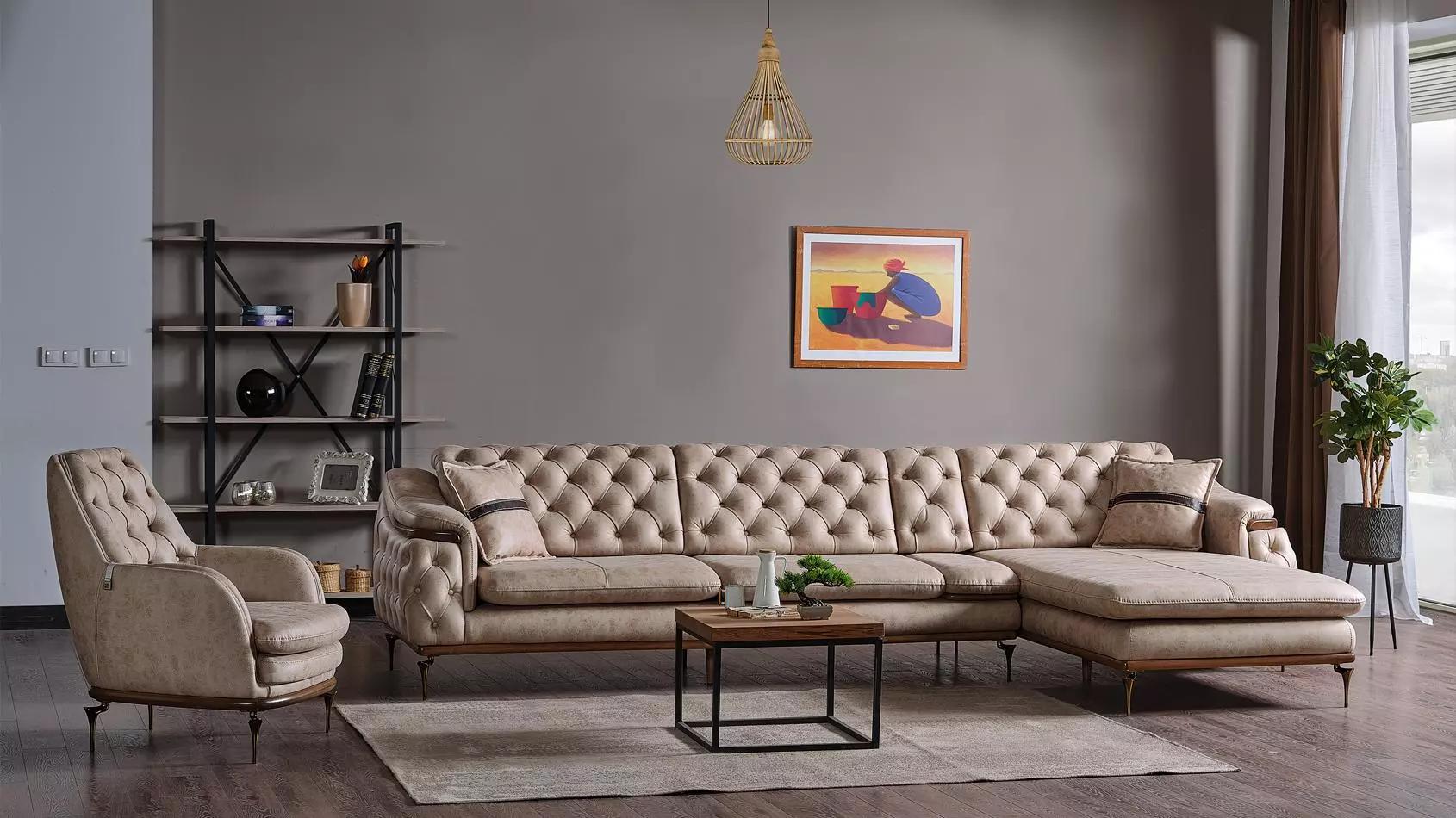 Luxus Wohnzimmer Set Sessel Ecksofa L Form Set Chesterfield Komplett