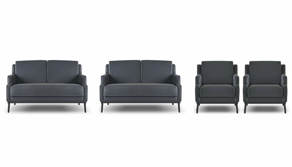 Arbeitszimmer-Set 4tlg 2x S-Sitzer 2x Sessel Dunkelgrau Einfarbig Modern