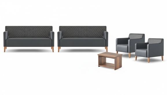 Arbeitszimmer-Set 5tlg Schwarz 2x 3-Sitzer 2x Sessel Braun Couchtisch