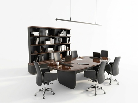 Arbeitszimmer-Set Braun aus Holz mit Konferenztisch Bücherregal