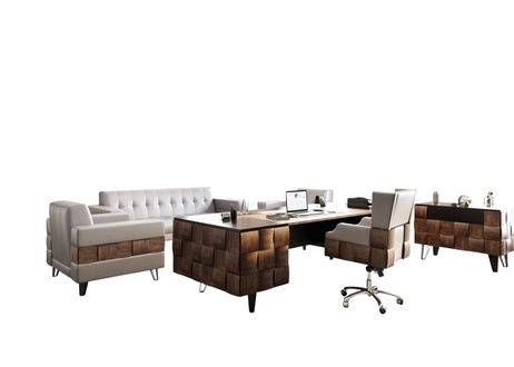 Arbeitszimmer-Set Braun Holz modern mit Schreibtisch Sideboard