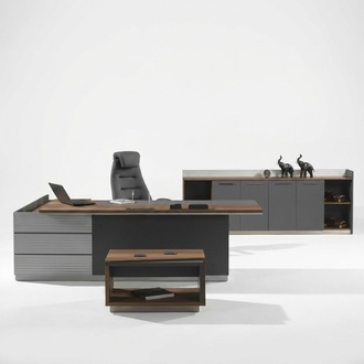 Arbeitszimmer Set Couchtisch Schreibtisch Sideboard Grau Büro Holzmöbel