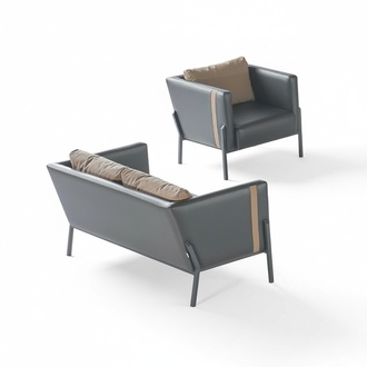 Arbeitszimmer Sitzmöbel Luxuriöser Grauer Leder 2-Sitzer Edler Sessel
