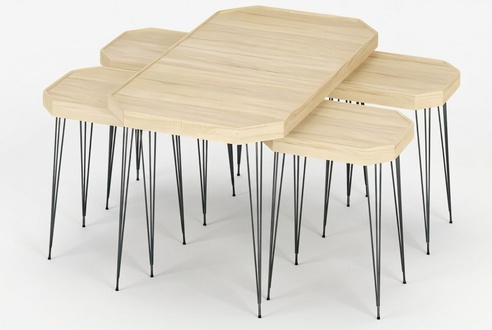 Design Beistelltisch Set mit Holz-Optik und Metallbeinen