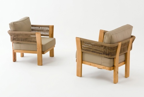Beige Holz/Textil Sessel im modernen Design für Terrasse und Balkon