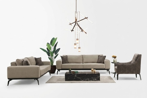 Beige Stoffsofas Komplette Garnitur Dreisitzer Polstersofas Lehnsessel