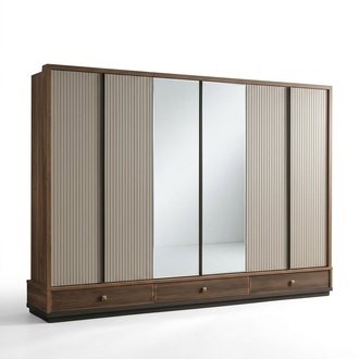 Beiger Schlafzimmer Kleiderschrank Designer Holzschrank Edle Möbel Neu