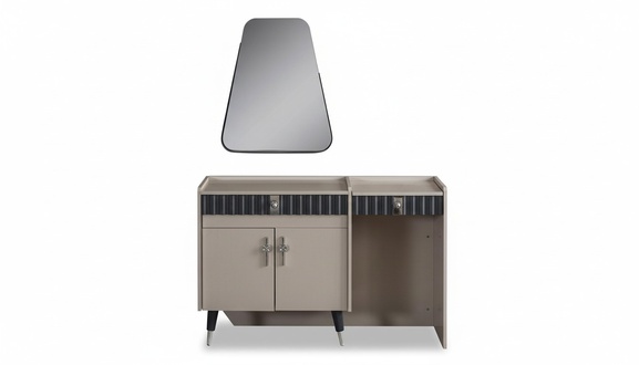 Beiger Schminktisch Holz Kosmetiktisch Designer Konsole Spiegel 2tlg