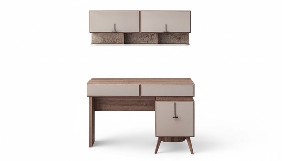 Beiger Schreibtisch Luxuriöser Bürotisch Wandschrank Computertisch Set