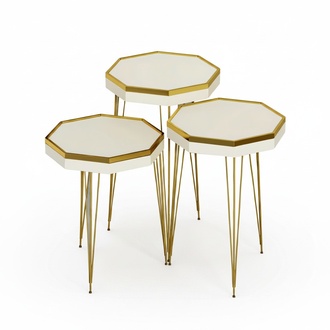 Beistelltisch Set 3 Teile in Weiß mit Goldenen Metallbeinen