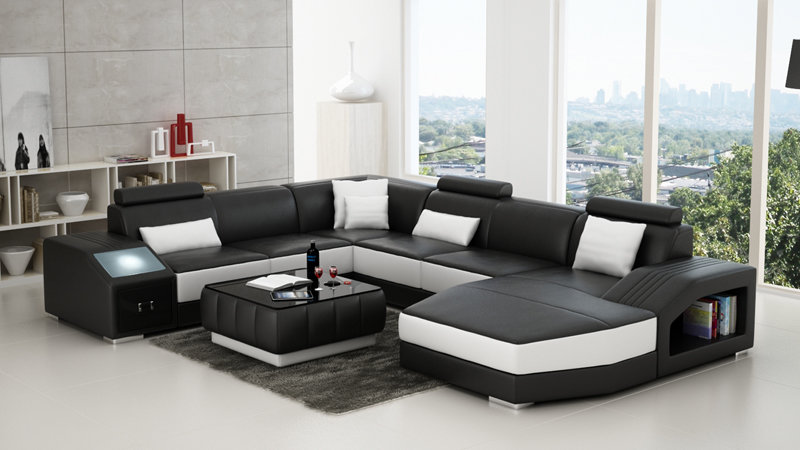 Ledersofa Couch U-Form Wohnlandschaft Ecksofa Garnitur Design Modern