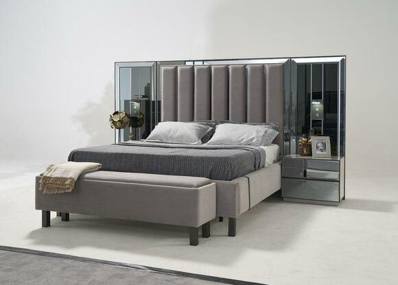 Schlafzimmer Set Bett 2x Nachttisch Hocker Doppel Betten Polster Möbel 4tlg. Neu