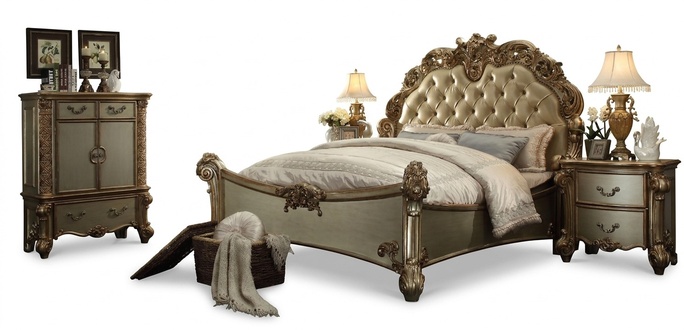 Bett 2x Nachttisch 3 tlg. Schlafzimmer Set Designer Luxus Gruppe Garnitur neu
