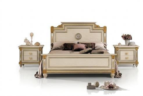 Bett + 2x Nachttisch 3 tlg. Schlafzimmer Set Designer Luxus Schlafzimmer Barock