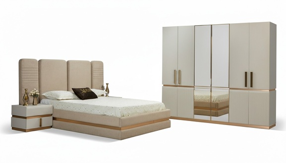 Bett 2x Nachttische Kleiderschrank 4tlg Schlafzimmer Set Design Luxus