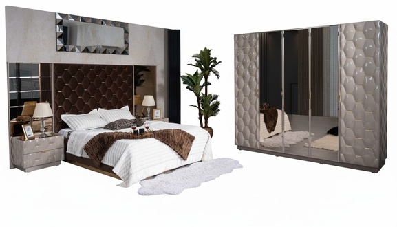 Doppelbett 2 Nachttische Kleiderschrank Schlafzimmermöbel Set 4tlg.