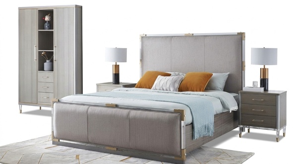Bett Nachttisch Kommode 4 tlg. Schlafzimmer Set Design Modern Luxus