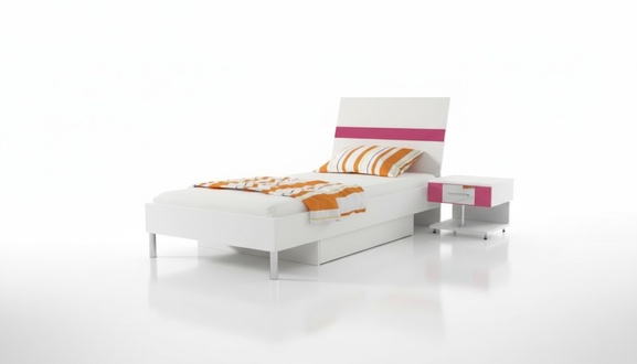 Bett + Nachttisch Schlafzimmer Jugendzimmer Kinderzimmer Set Möbel Pink 2tlg.