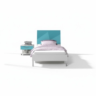 Bett + Nachttisch - Schlafzimmer Möbel Kinderzimmer Betten Blau 2tlg. Set Neu