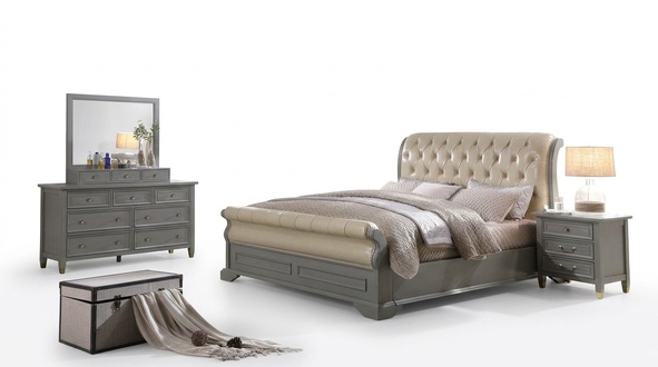 Bett Polster Design Luxus Holz Doppel Hotel Betten Ehe Schlaf Zimmer Leder Grau