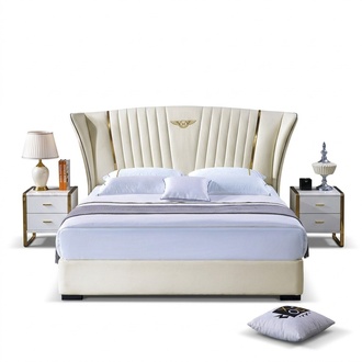 Bett Schlafzimmer Nachttisch Komplettes Set Garnitur 3tlg. Holz Leder