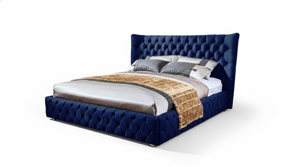 Betten Chesterfield Design Doppelbett Möbel Polster Textil Blau 180x200 Bett Neu