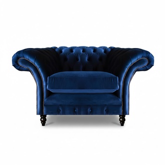 Blau Chesterfield Sessel Luxus Design Polster Stoff Neu Wohnzimmer Einrichtung