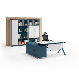 Blau-Weißer Ecktisch Designer Arbeitszimmer Möbel Luxuriöser Schreibtisch