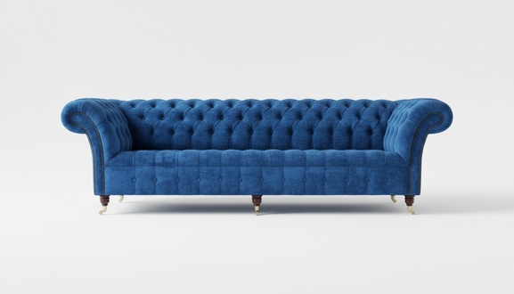 Blaue Chesterfield Couch Polster Textil 4 Sitzer XXL Big Sofa Couchen