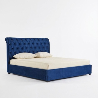 Blaue Schlafzimmer Betten Polster Bett Chesterfield Textil Stoff Neu