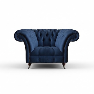 Blauer Chesterfield Lehnsessel Wohnzimmer 1-Sitzer Edle Luxus Sitzmöbel
