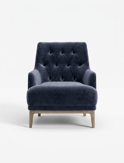Blauer Exklusiver Chesterfield Sessel Wohnzimmer Einsitzer Holzgestell