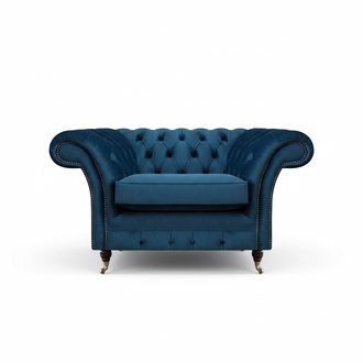 Blauer Wohnzimmer Chesterfield Textilsessel Stoffmöbel Luxus Einsitzer