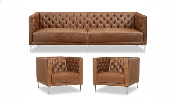 Braun Chesterfield 2 Sessel Leder Modern Design Sofa Neu Kreative Möbel