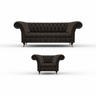 Braun Designer Polstermöbel Sofa Dreisitze Couch Luxus Sessel Komplett 3+1