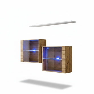 Braun Garnitur 3tlg Wohnwand Luxus Wohnzimmer Set Holz Wandregal Möbel Neu