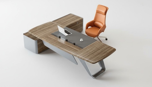 Braun-Grauer Arbeitstisch Designer Büromöbel Eckschreibtisch Holzgestell