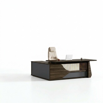 Braun-Grauer Chef Schreibtisch Designer Büromöbel Robuster Holz Tisch