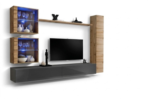 Braun Luxus Wohnzimmer Wohnwand Möbel 3x Wandschrank TV-Ständer Einrichtung