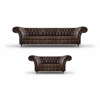 Braune Chesterfield Kunstleder Sofas Designer Wohnzimmer Couchen 2tlg