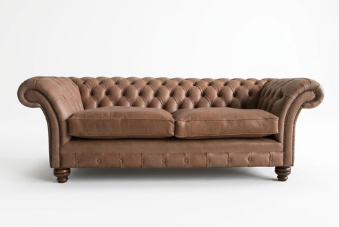 Braune Chesterfield Leder Textil Couch Klassische Sofa Sitz Polster Stoffsofas