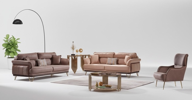 Braune Couchgarnitur Luxus 3+3+1 Sitzer Wohnzimmer Möbel Sofas Sessel