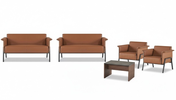 Braune Robuste Büromöbel Moderner Beistelltisch 2x Sitzsessel 2-Sitzer