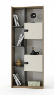 Bücherregal Modern Offene Fächer Türen Holzoptik Creme Stilvolles Design Möbel
