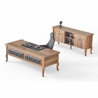 Büroeinrichtung Bürotisch Chefsessel Sideboard Stauraum Klassisch Braun