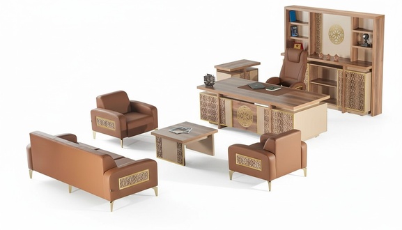 Büroeinrichtung Komplett Schreibtisch Sofas Stauraum Arbeitszimmer Braun