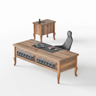 Bürotisch Chefsessel Kommode Büroeinrichtung Braun Schwarz Klassisch