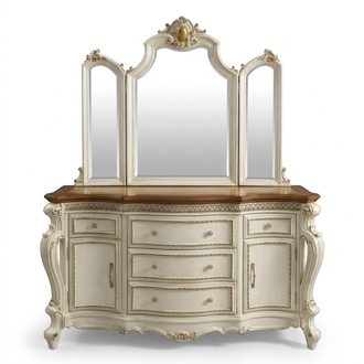 Buffet Anrichte Kommode mit Spiegel Echte Handarbeit Holz Barock Rokoko