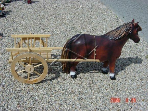 Design Pferd mit Wagen Figur Garden Statue Skulptur Figuren Skulpturen